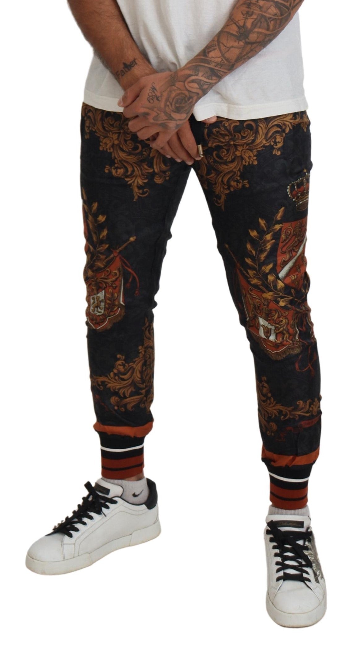 Dolce & Gabbana Graue Seiden-Barockkronen-Hose Sporthose