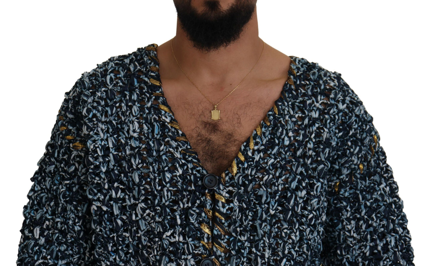 Dolce & Gabbana Blaue Knopf-Strickjacke Fatto A Mano Pullover