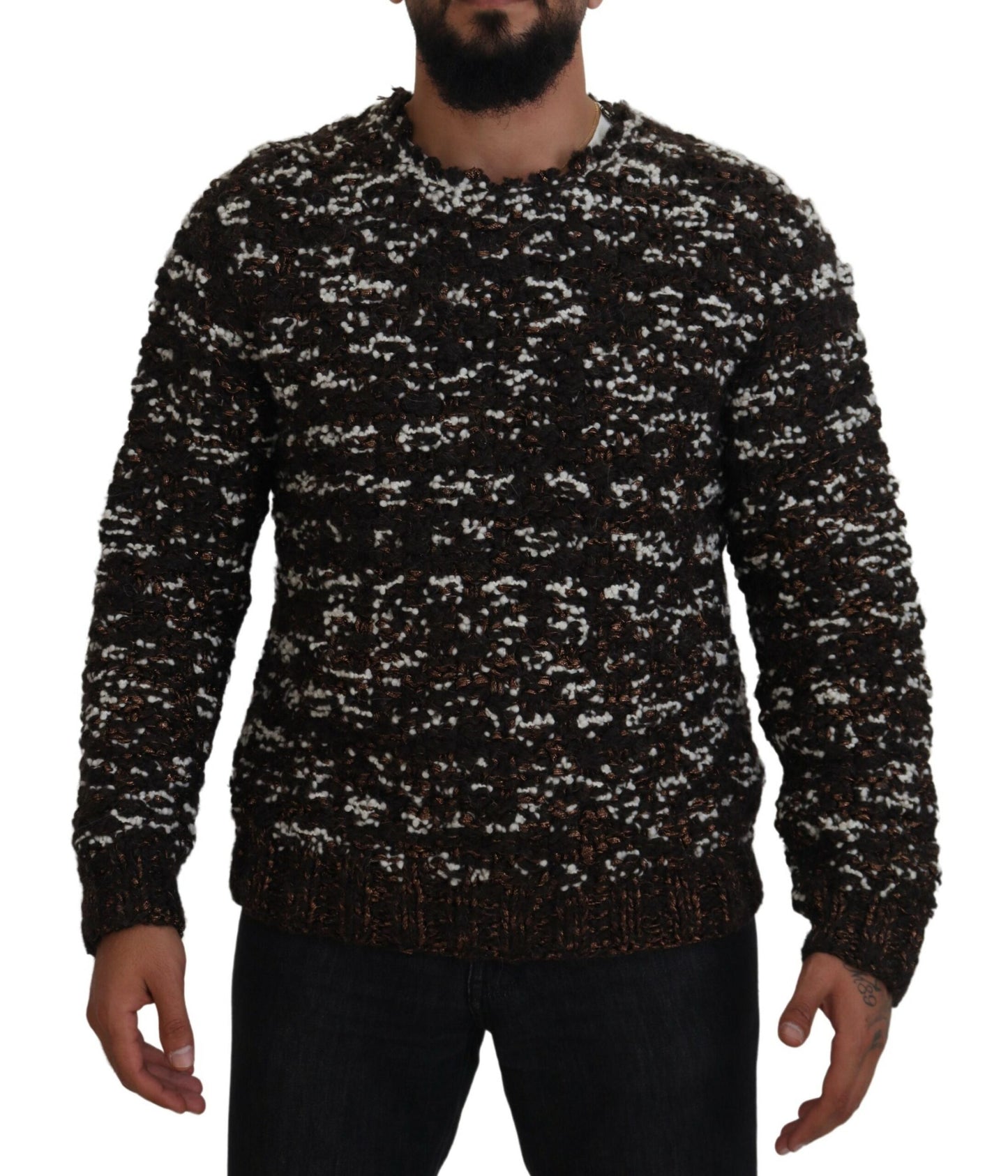 Dolce & Gabbana Brauner Pullover aus gestrickter Wolle Fatto A Mano