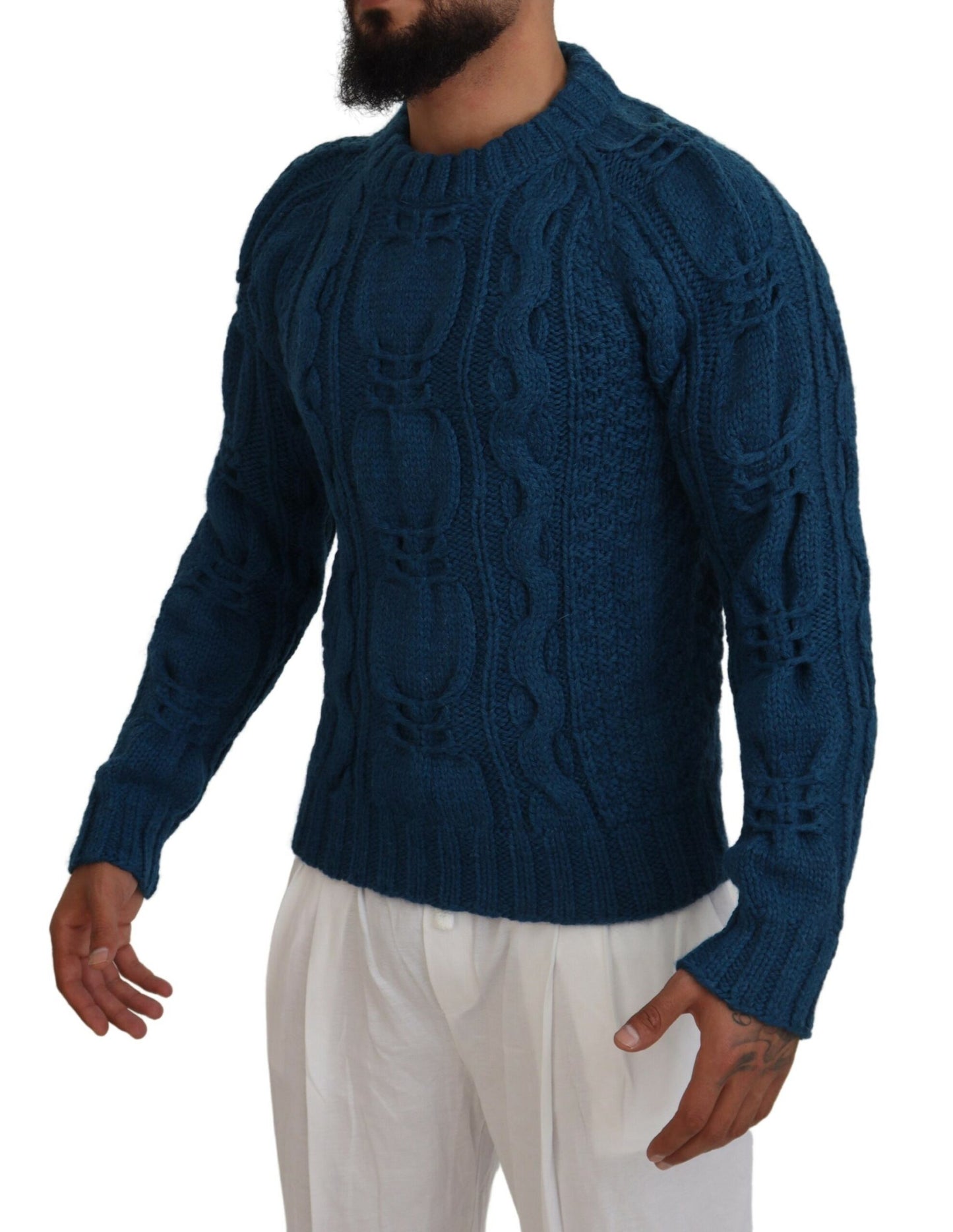 Dolce & Gabbana Blauer Pullover aus gestrickter Wolle und Alpaka
