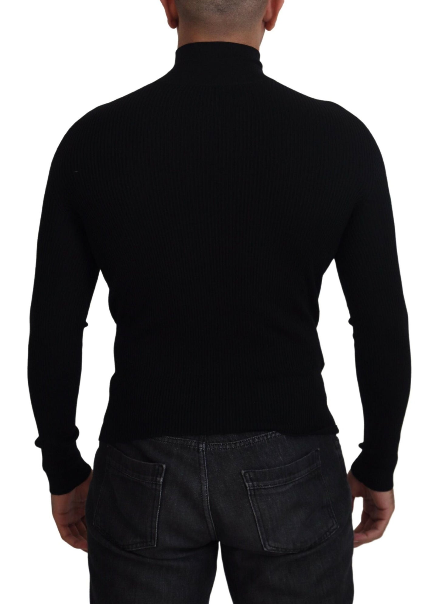 Dolce & Gabbana Schwarzer Rollkragenpullover mit halbem Reißverschluss