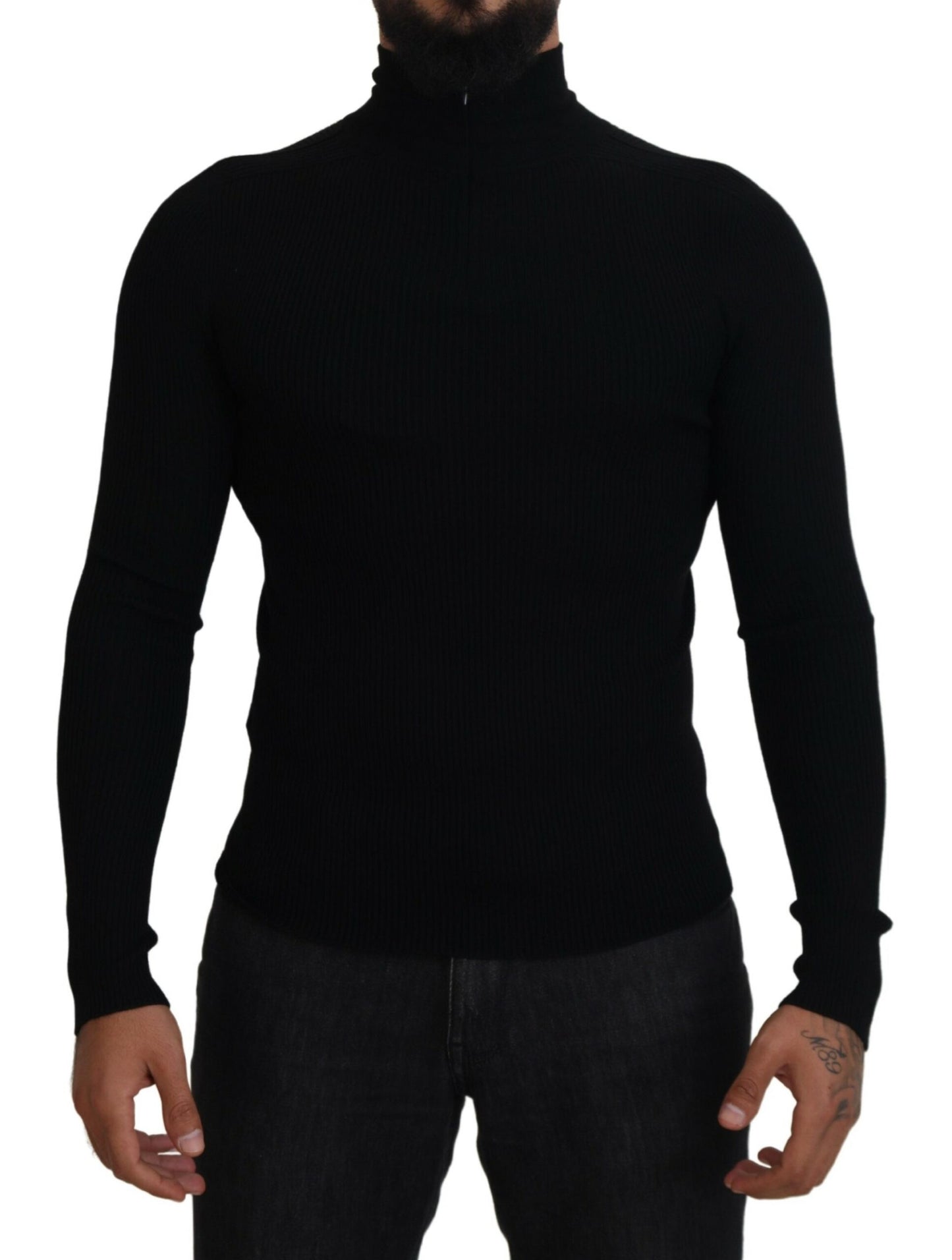 Dolce & Gabbana Schwarzer Rollkragenpullover mit halbem Reißverschluss