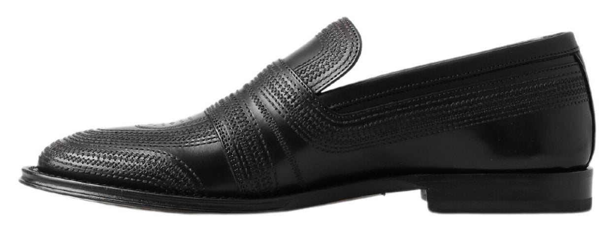 Dolce & Gabbana Schwarzes Leder Slipper Loafers Genähte Schuhe