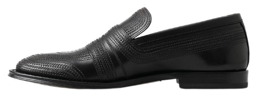 Dolce & Gabbana Schwarzes Leder Slipper Loafers Genähte Schuhe
