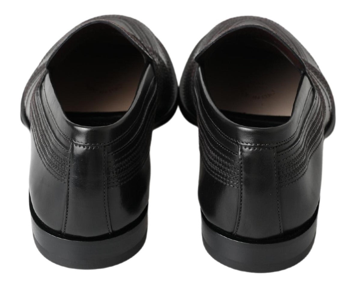 Dolce & Gabbana Schwarzes Leder Slipper Loafers Genähte Schuhe