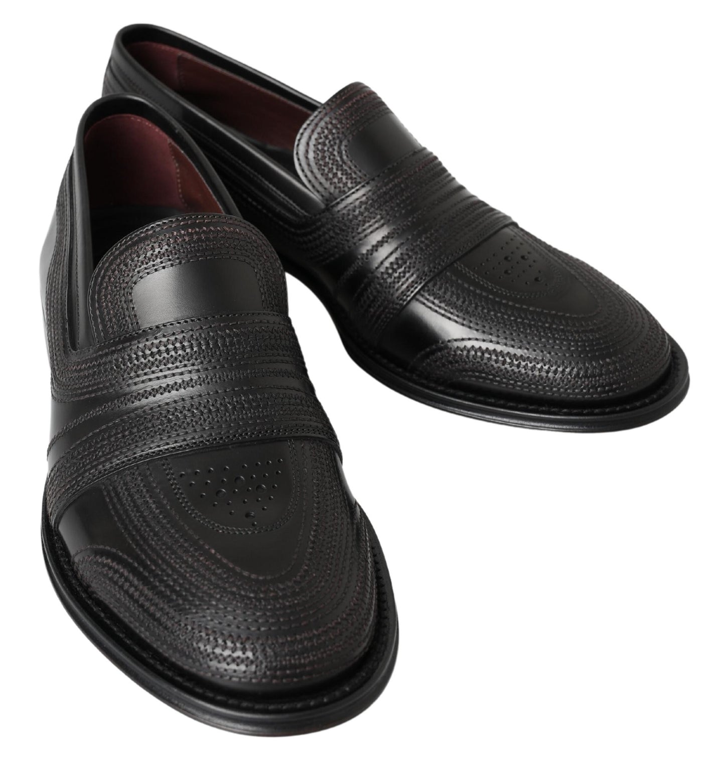 Dolce & Gabbana Schwarzes Leder Slipper Loafers Genähte Schuhe