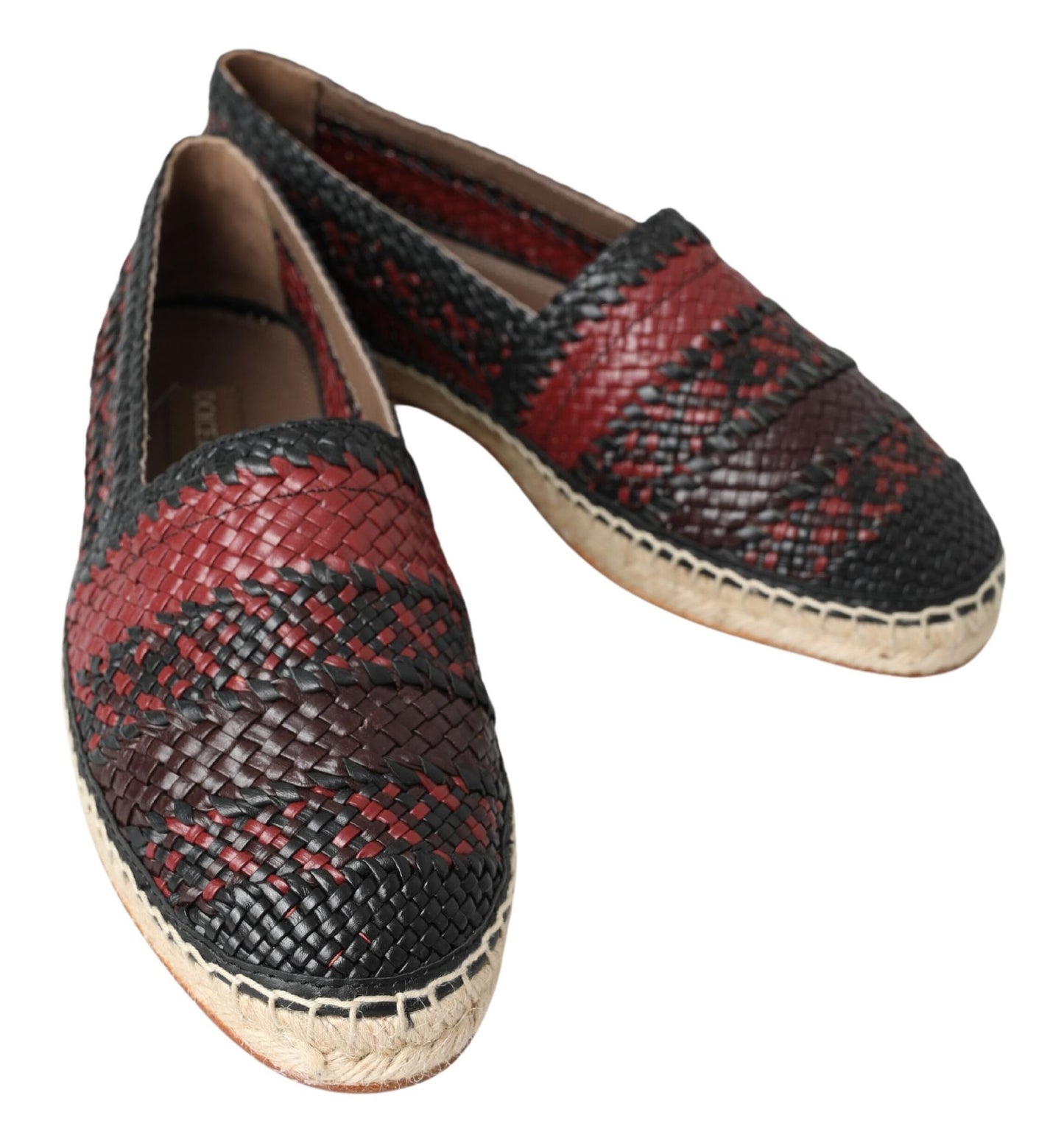 Dolce & Gabbana Schwarz Bordeaux Büffelleder Espadrille Schuhe