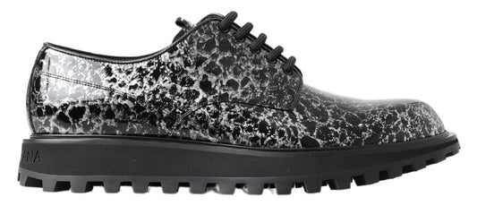 Dolce & Gabbana Schwarz Weiß Derby Lackleder Schuhe