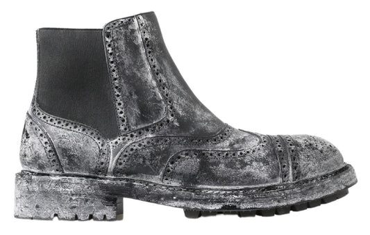 Dolce & Gabbana Schwarzgraue Lederstiefeletten