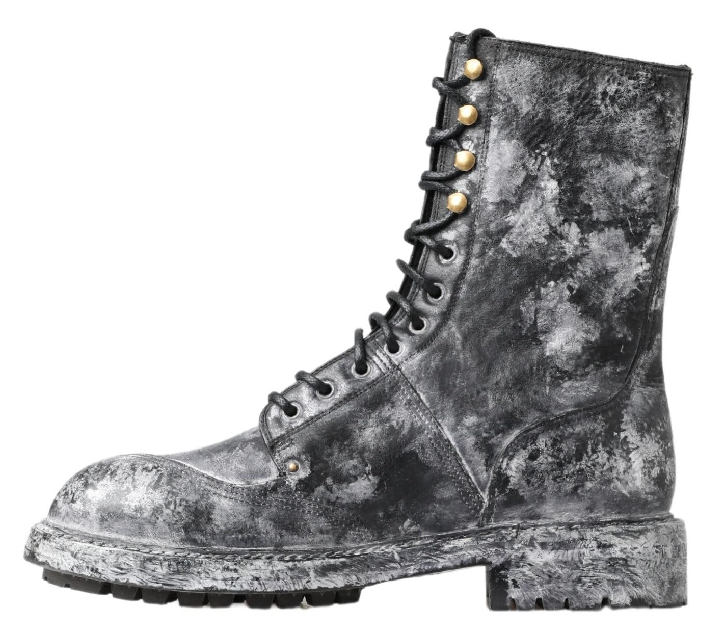 Dolce & Gabbana Schwarz Gray Leder Mid Calf Stiefel Schuhe