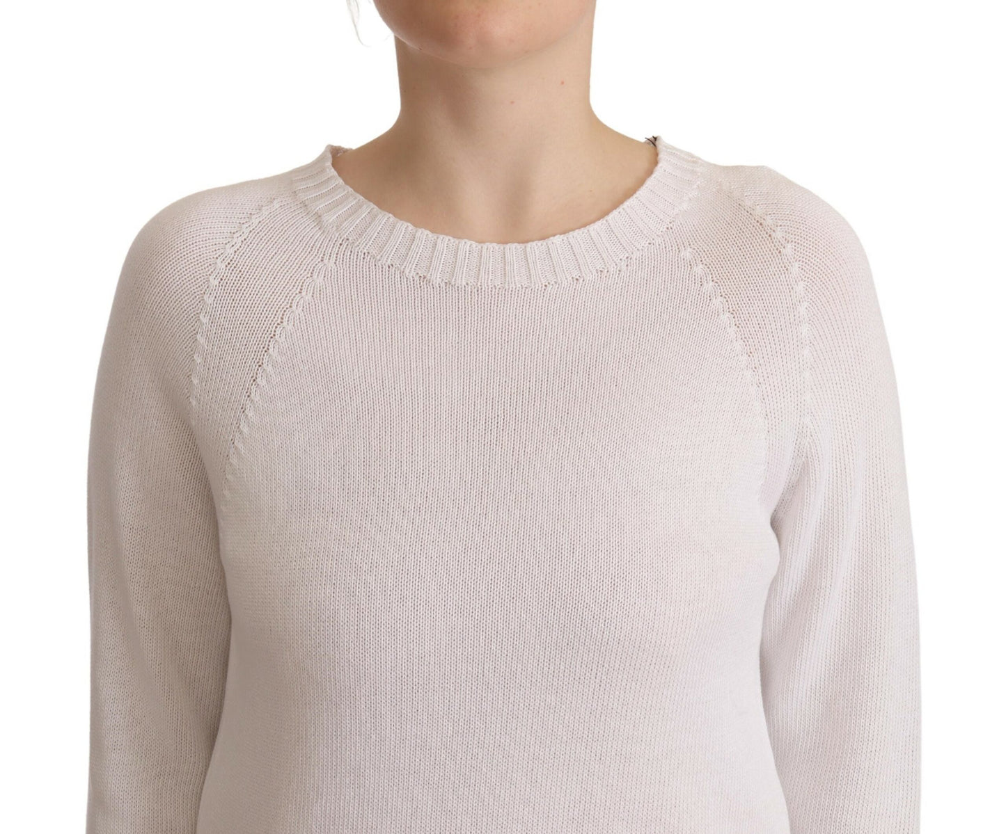 Alpha Studio Weißer Pullover mit langen Ärmeln und Rundhalsausschnitt