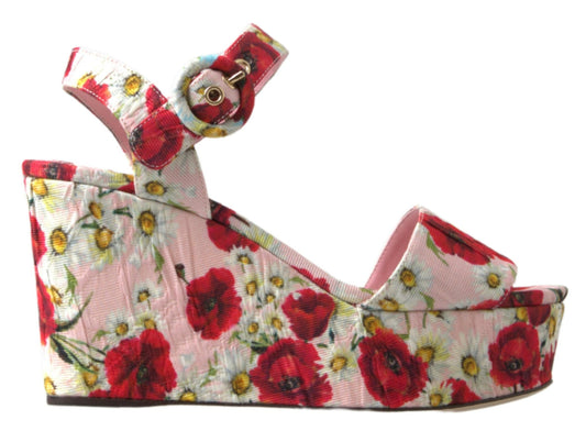 Dolce & Gabbana Mehrfarbige Wedges mit Blumendruck Florale Riemchensandalen