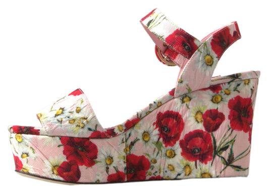 Dolce & Gabbana Mehrfarbige Wedges mit Blumendruck Florale Riemchensandalen