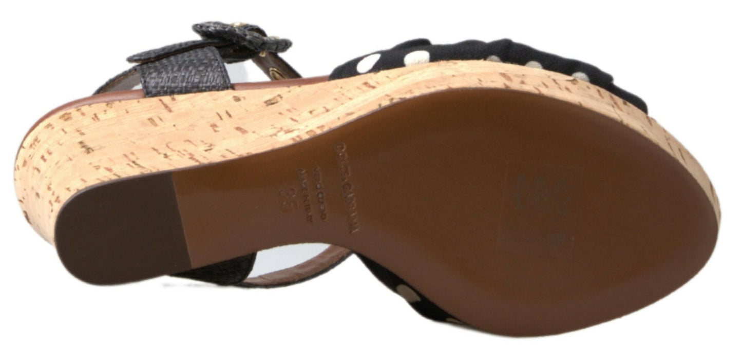 Dolce & Gabbana Schwarze Keile Gepunktete Knöchelriemen Schuhe Sandalen