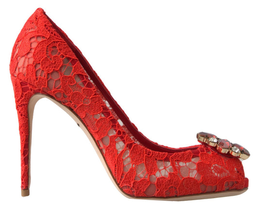 Dolce & Gabbana Rot Taormina Spitze Kristall Heels Pumps Schuhe