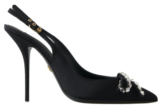 Dolce & Gabbana Schwarze kristallverzierte Schuhe mit Slingback-Absatz