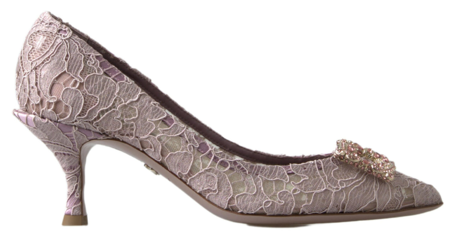 Dolce & Gabbana Rosa Floral Spitze DG Kristall Pumps Schuhe
