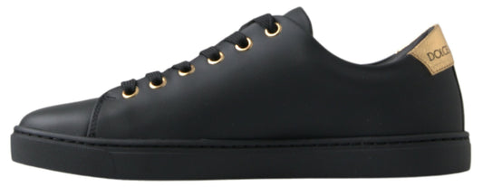 Dolce & Gabbana Schwarz Gold Leder Klassische Sneakers Schuhe
