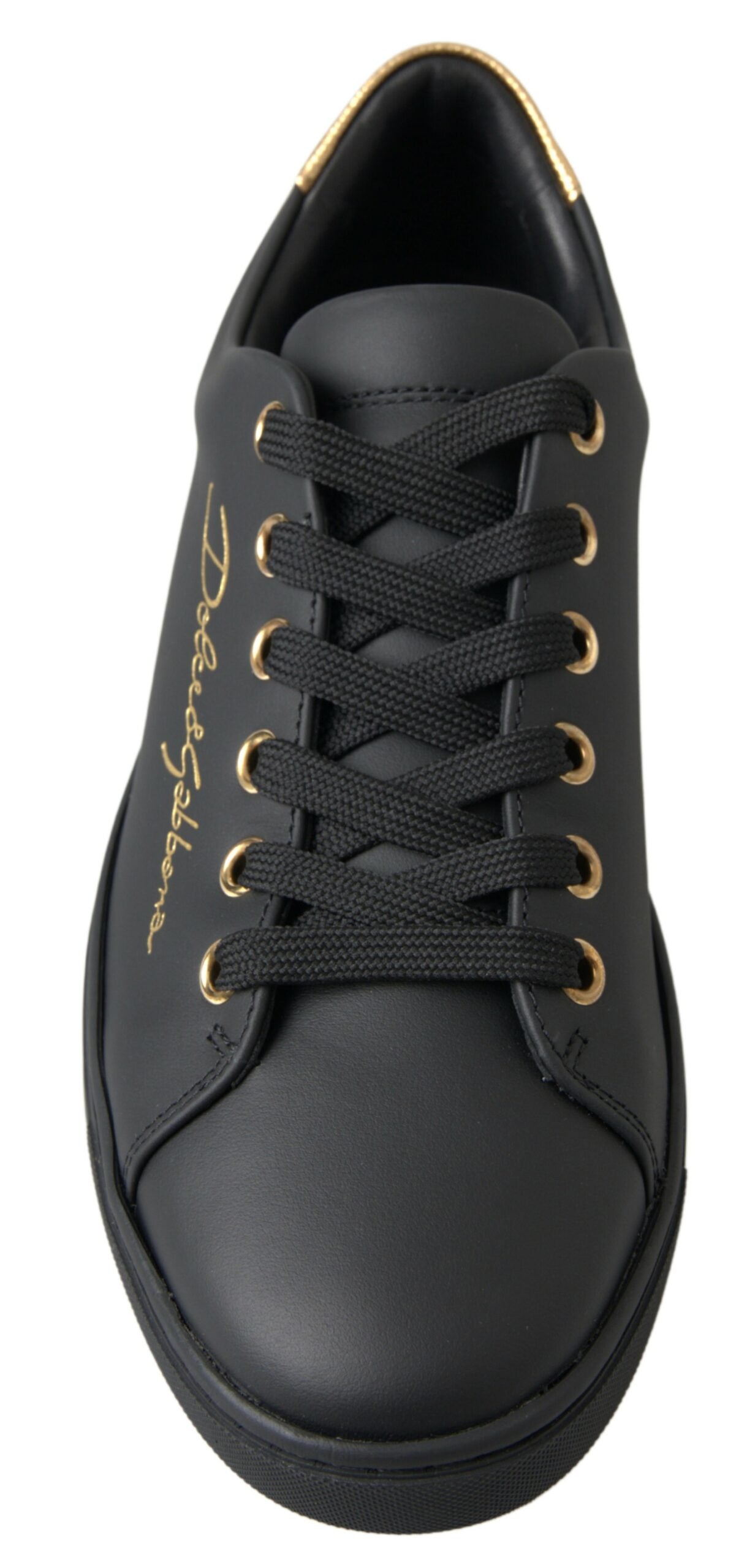 Dolce & Gabbana Schwarz Gold Leder Klassische Sneakers Schuhe