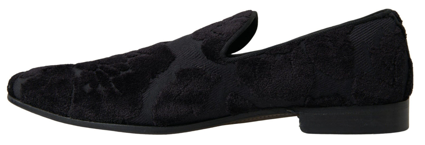 Dolce & Gabbana Schwarzer Brokat Loafers Formelle Schuhe