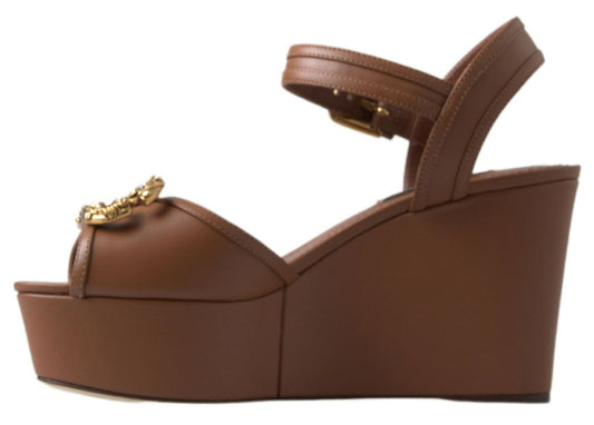 Dolce & Gabbana Braunes Leder AMORE Wedges Sandalen Schuhe