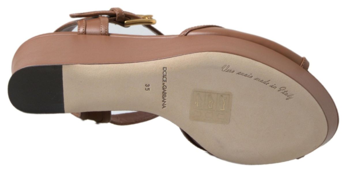 Dolce & Gabbana Braunes Leder AMORE Wedges Sandalen Schuhe
