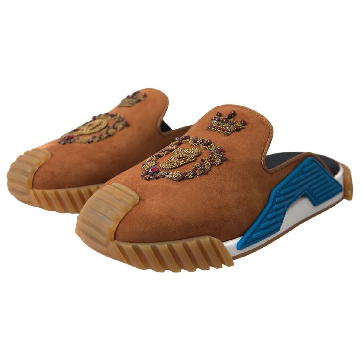 Dolce & Gabbana Braunes Wildleder Crown Logo NS1 Rutschen Sandalen