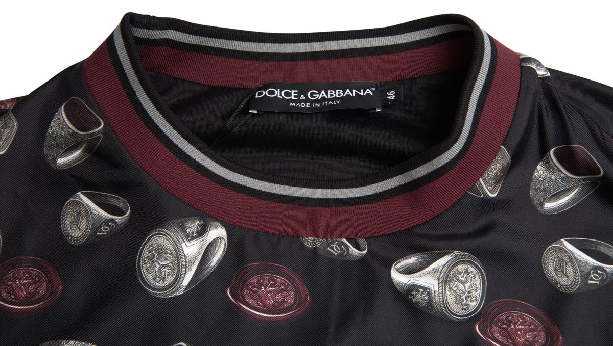 Dolce & Gabbana Schwarzer Ringdruck Seidenpullover mit Rundhalsausschnitt