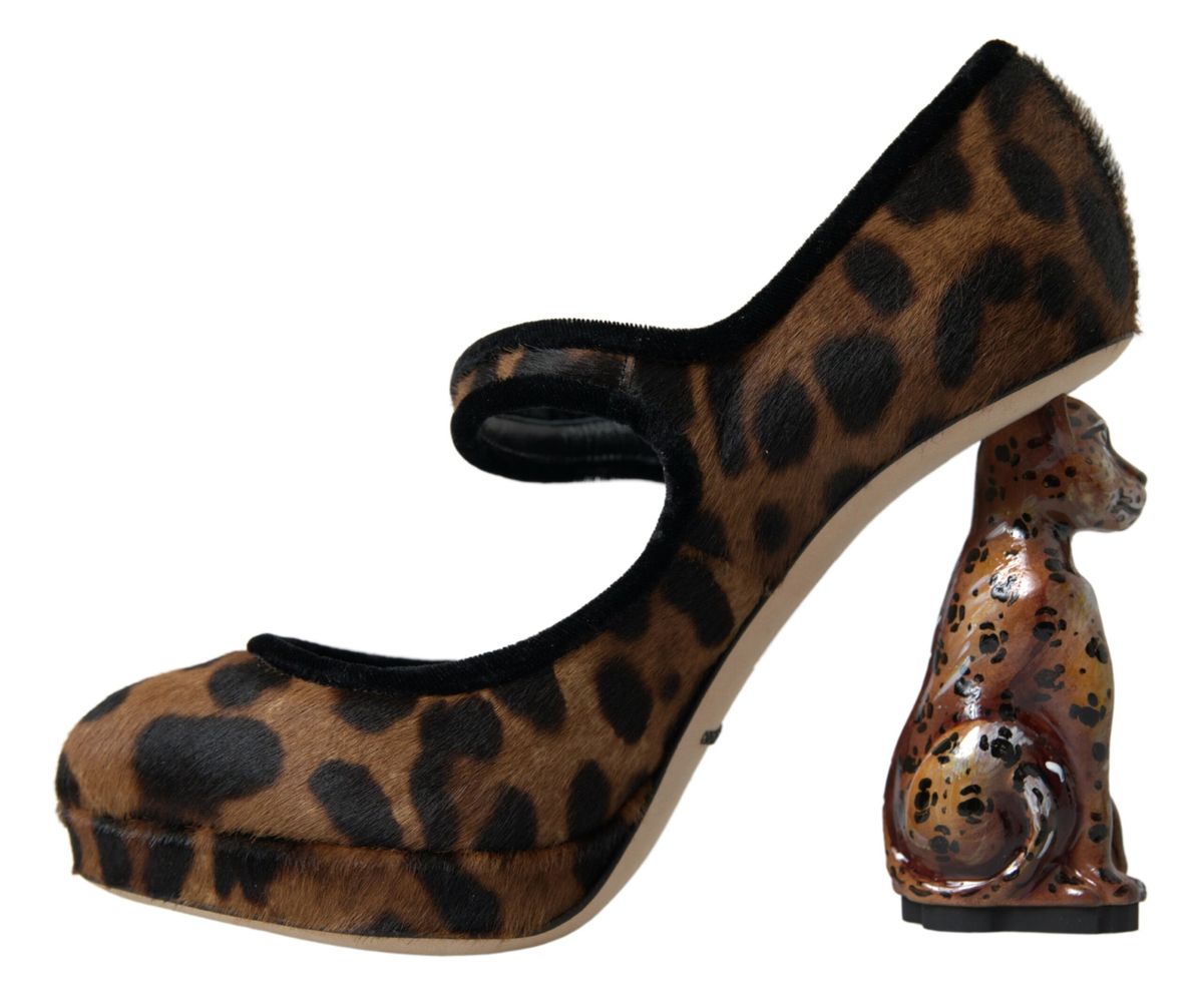 Dolce & Gabbana Schwarz Braun Kalb Leopard Absatz Mary Jane Pump Schuhe