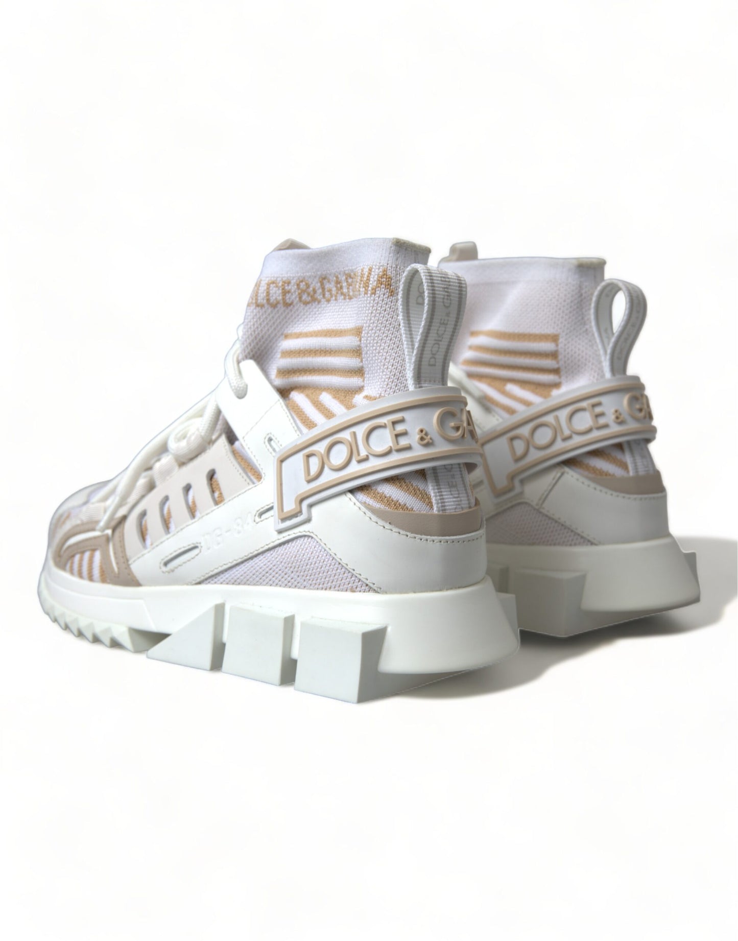 Dolce & Gabbana Weiß Beige Sorrento Socken Sneakers Schuhe