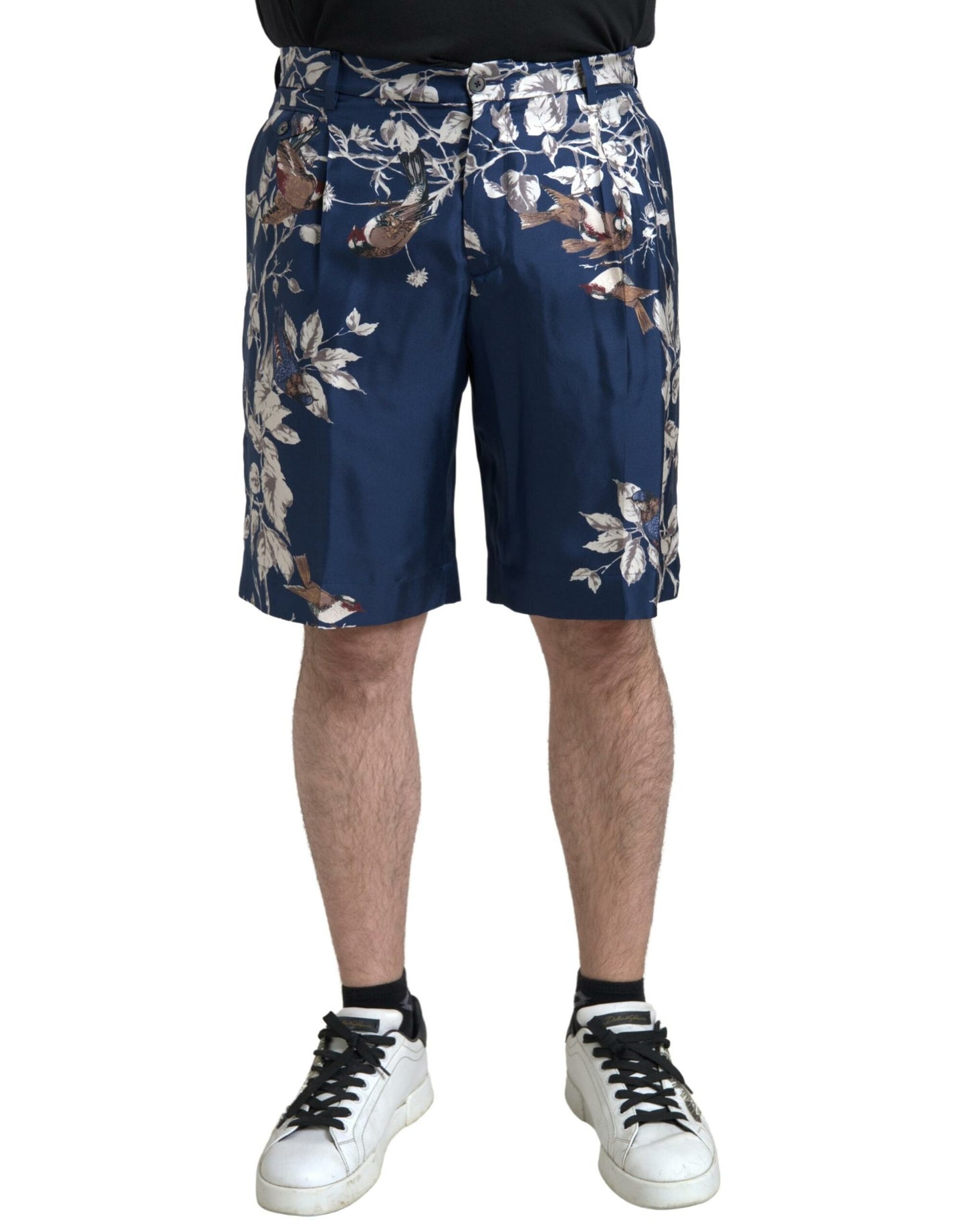 Dolce & Gabbana Blaue Bermudashorts mit Blumendruck aus Seide für Männer