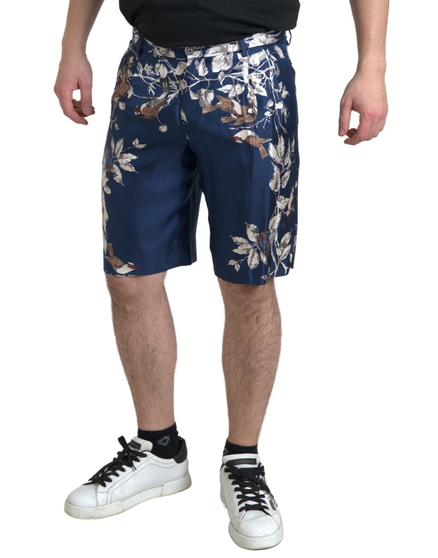 Dolce & Gabbana Blaue Bermudashorts mit Blumendruck aus Seide für Männer