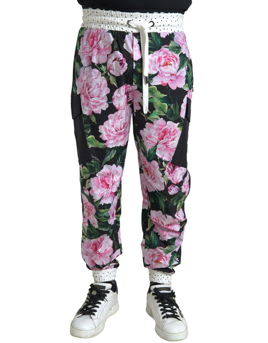 Dolce & Gabbana Multicolor Pfingstrose Jogger Baumwolle Männer Hosen