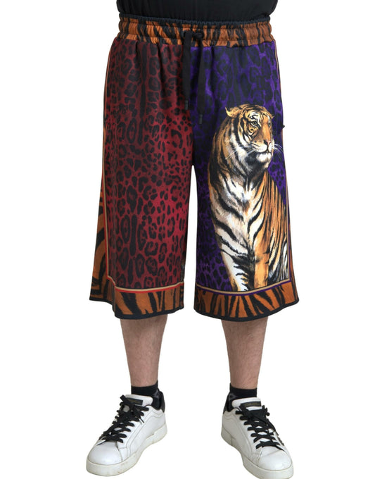 Dolce & Gabbana Multicolor Tiger Print Herren Bermudashorts