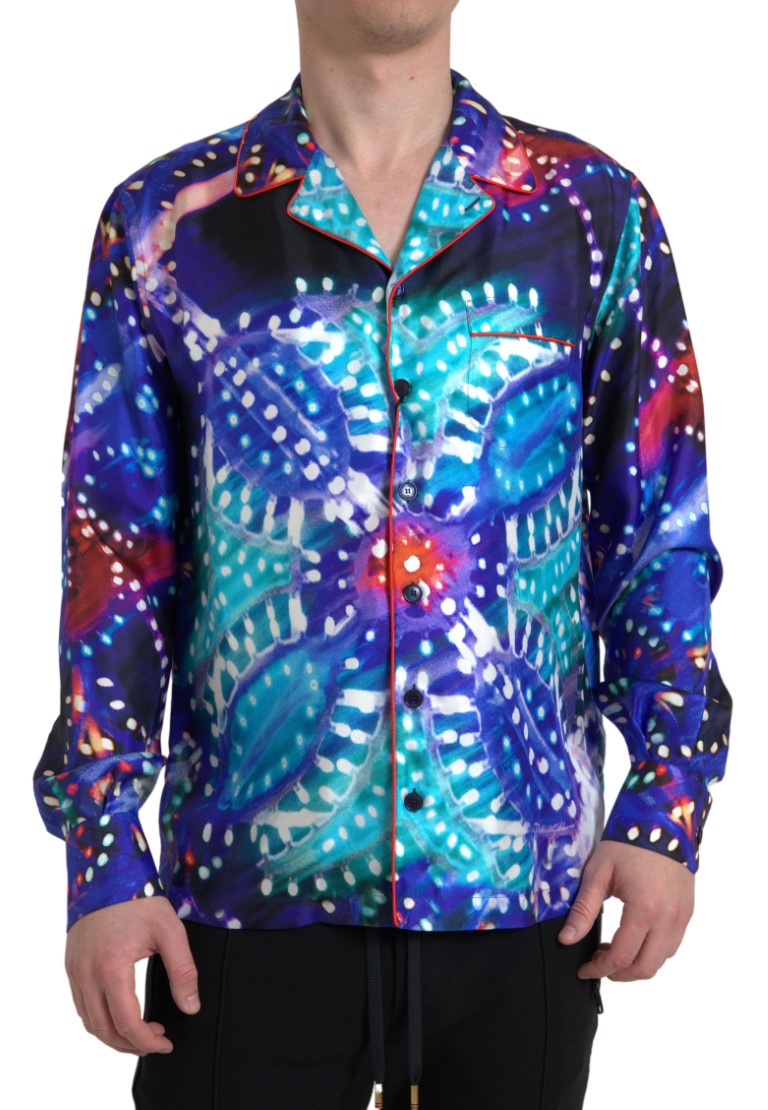 Dolce & Gabbana Multicolor Seide Psychedelic Druck Männer Pyjama Shirt
