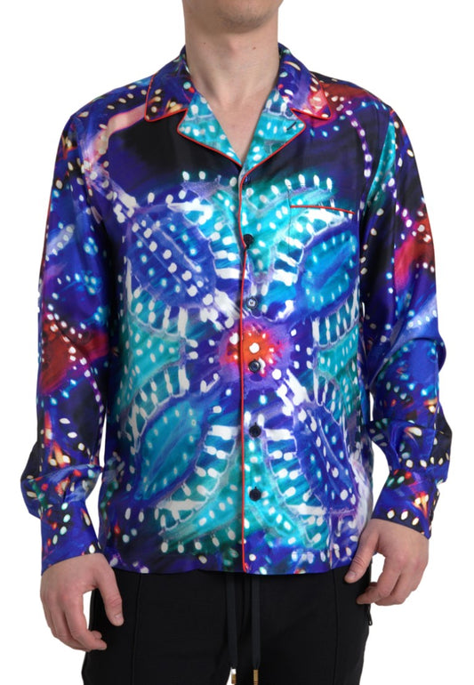 Dolce & Gabbana Multicolor Seide Psychedelic Druck Männer Pyjama Shirt