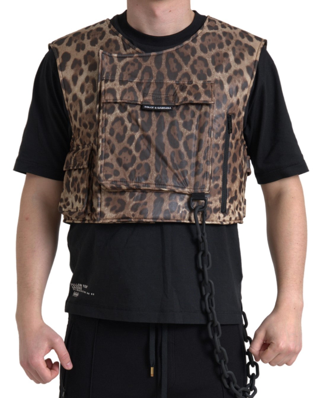Dolce & Gabbana Brauner Leopard Seide ärmellose Sportbekleidung