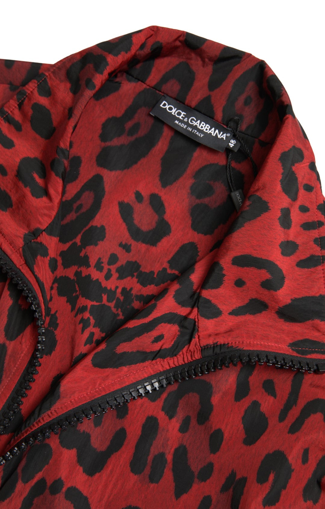 Dolce & Gabbana Roter Leopard Nylon Pullover mit Reißverschluss