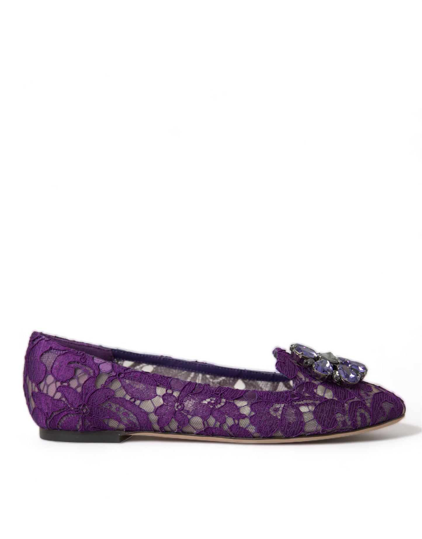 Dolce & Gabbana Lila Vally Taormina Spitze Kristalle Flats Schuhe