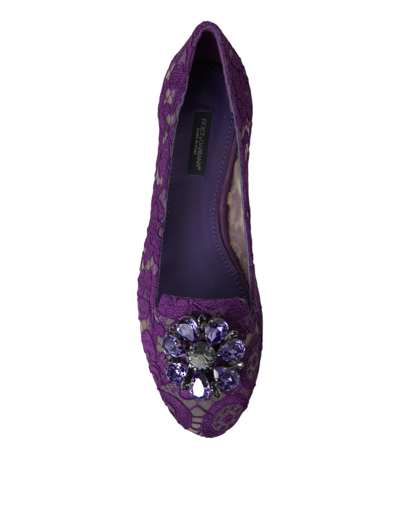 Dolce & Gabbana Lila Vally Taormina Spitze Kristalle Flats Schuhe