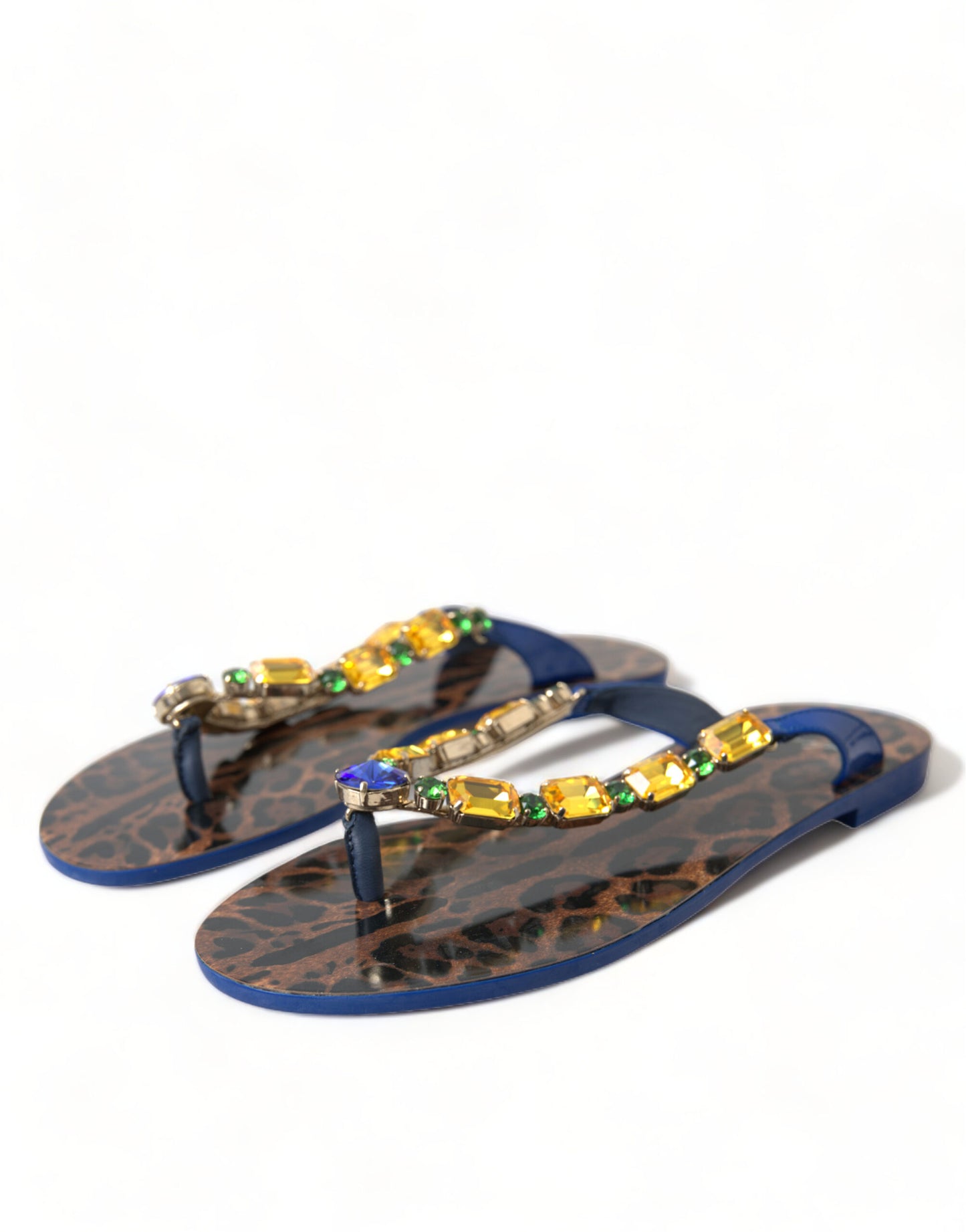 Dolce & Gabbana Blau Kristalle Flats Sandalen Beachwear Schuhe