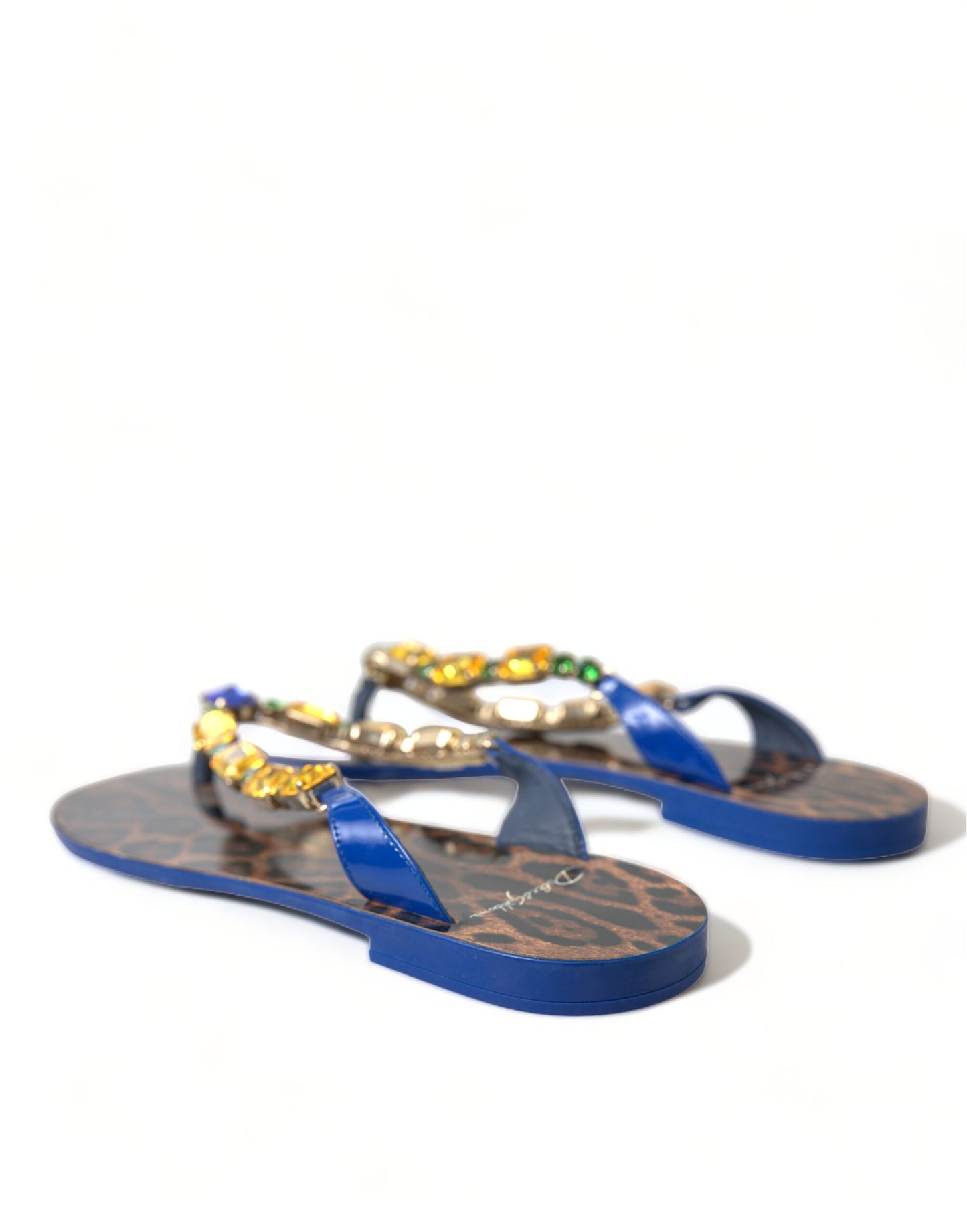 Dolce & Gabbana Blau Kristalle Flats Sandalen Beachwear Schuhe