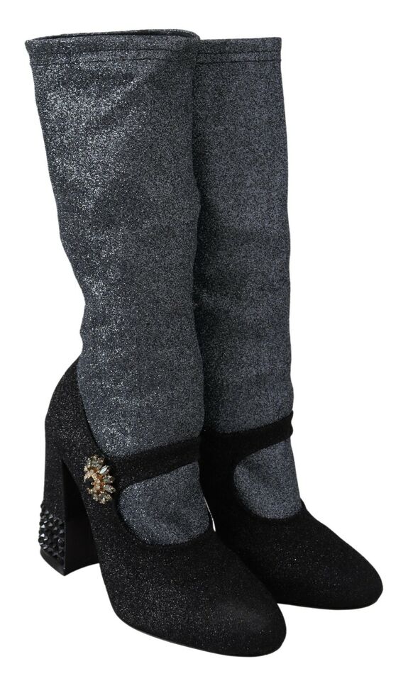 Dolce & Gabbana Schwarz Crystal Mary Janes Booties Schuhe