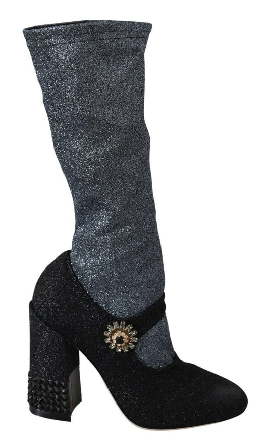 Dolce & Gabbana Schwarz Crystal Mary Janes Booties Schuhe