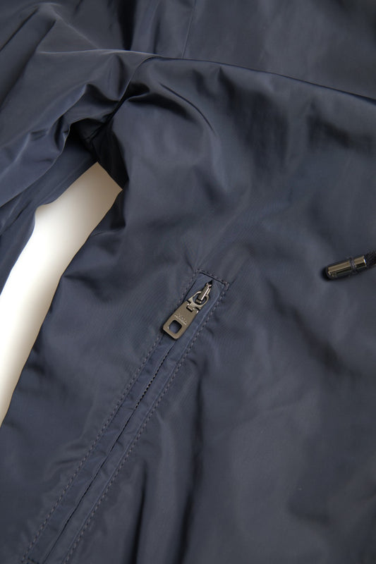 Dolce & Gabbana Blauer Logo-Pullover mit Kapuze und durchgehendem Reißverschluss aus Polyester