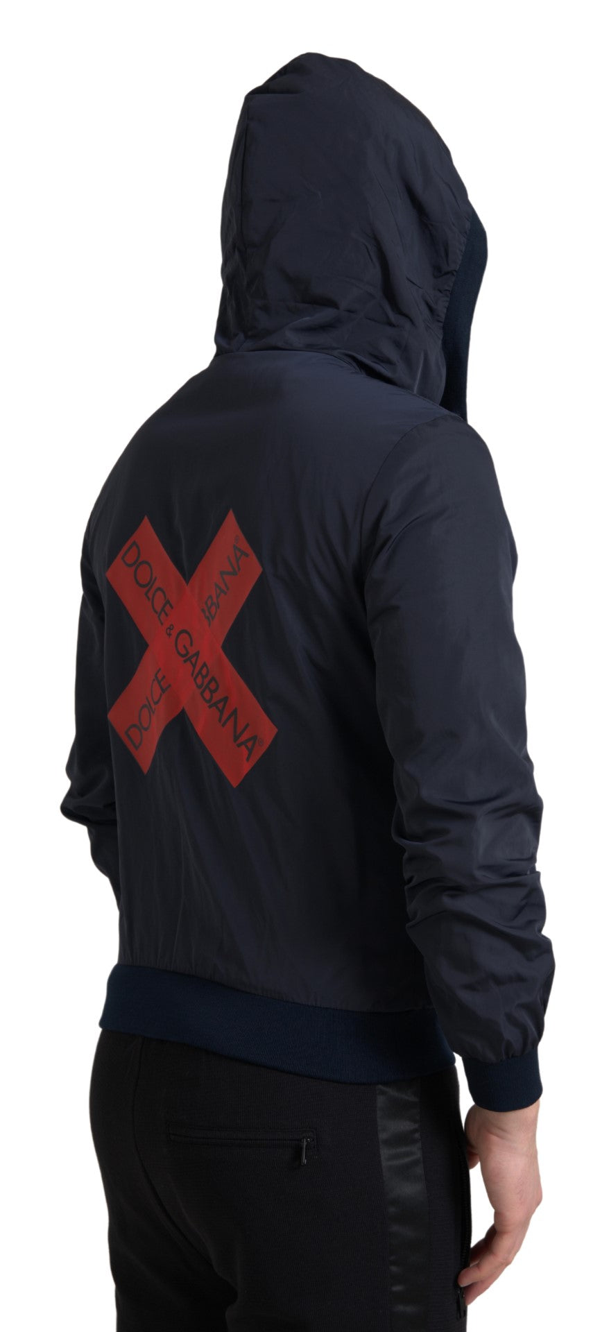 Dolce & Gabbana Blauer Logo-Pullover mit Kapuze und durchgehendem Reißverschluss aus Polyester