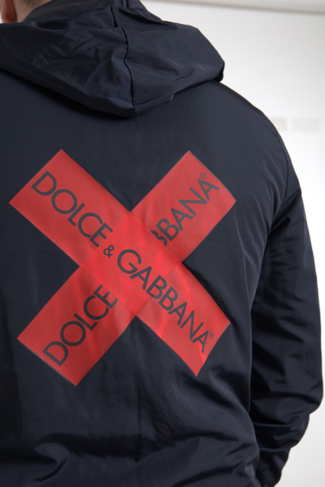 Dolce & Gabbana Blauer Logo-Pullover mit Kapuze und durchgehendem Reißverschluss aus Polyester