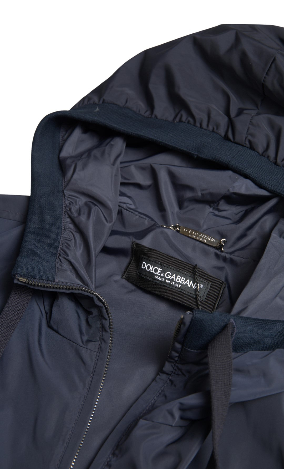 Dolce & Gabbana Blauer Logo-Pullover mit Kapuze und durchgehendem Reißverschluss aus Polyester