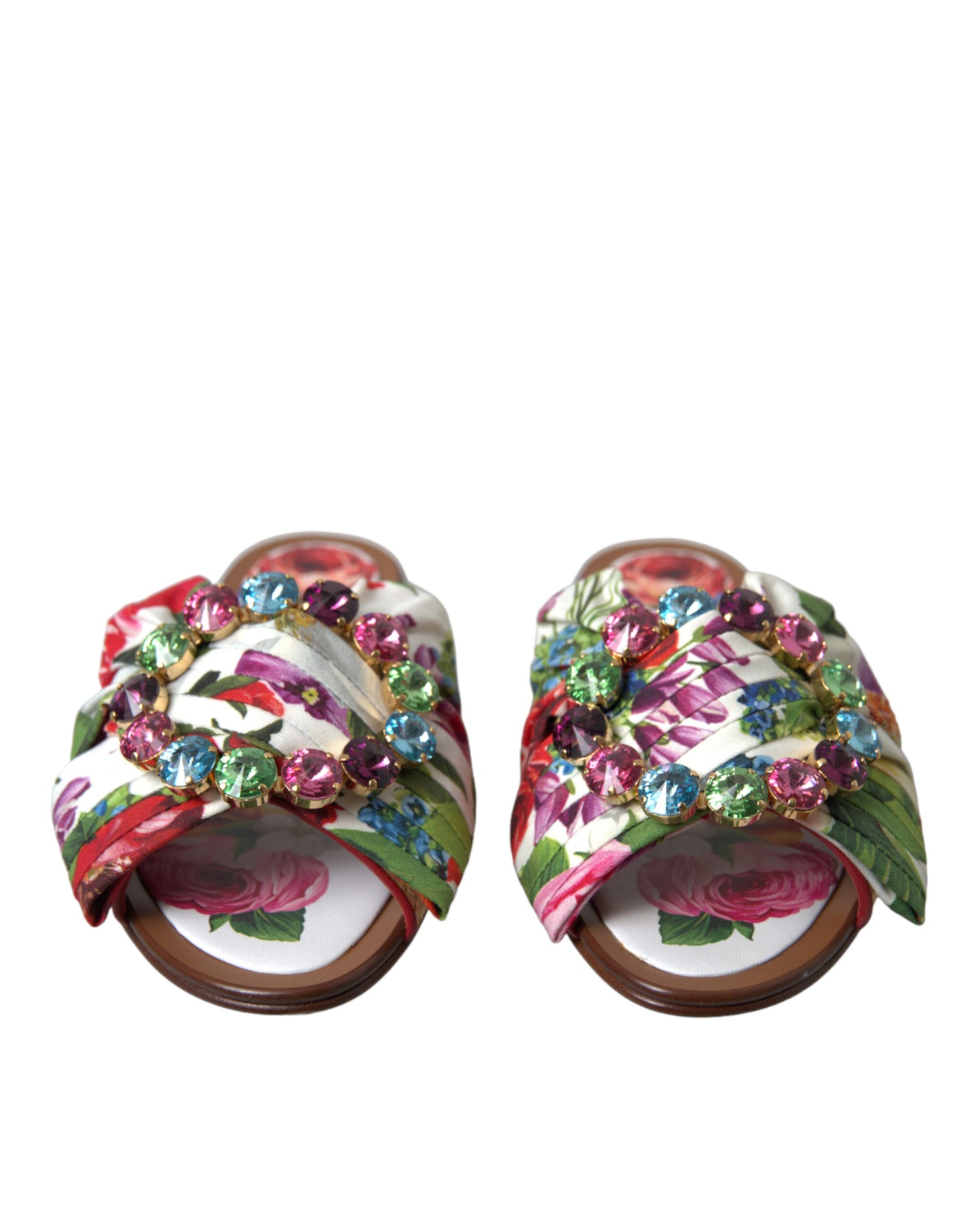 Dolce & Gabbana Multicolor Floral Flats Kristall Sandalen Schuhe