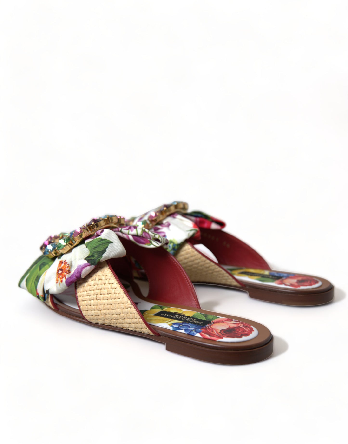 Dolce & Gabbana Multicolor Floral Flats Kristall Sandalen Schuhe